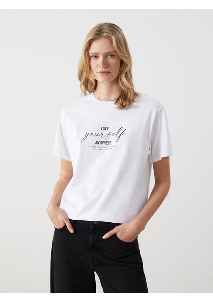 Lcw Vision Bisiklet Yaka Baskılı Kadın Tişört (S5)