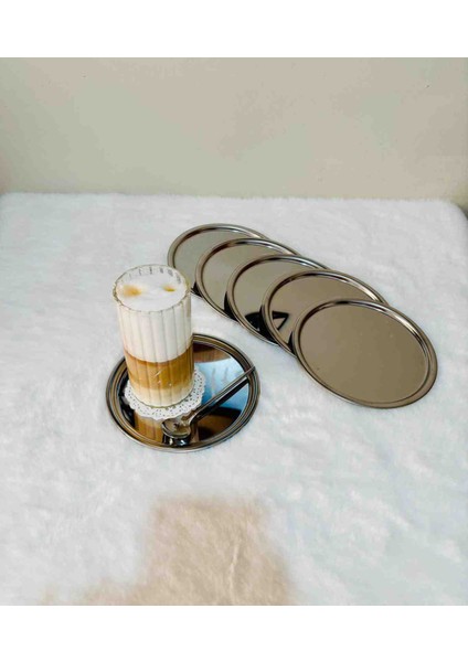 16 cm Gümüş Paslanmaz Çelik 6'lı Pasta Tabağı