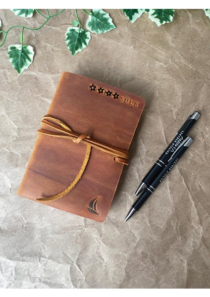 (Isim Yazıyoruz) Alesta Leather El Yapımı Hakiki Deri El Dikişi Defter Mini Boy