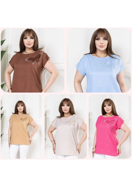 Büyük Beden Kelebek Dantel Detaylı Şık Bluz modelleri