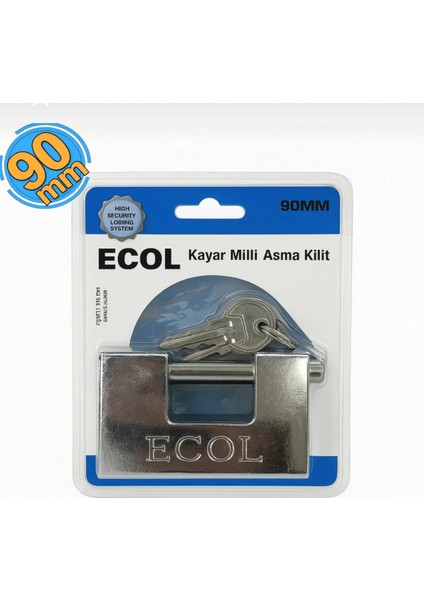 Ecol Kayar Milli Çelik Asma Kilit Yandan 90 mm
