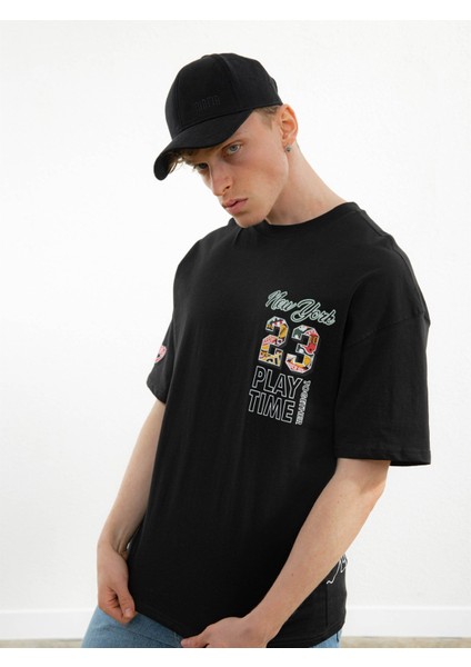 Online New York Karakter Baskılı T-Shirt Siyah