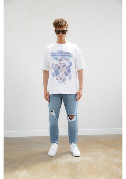 Online Baskılı Kısa Kollu Oversize T-Shirt Beyaz modelleri