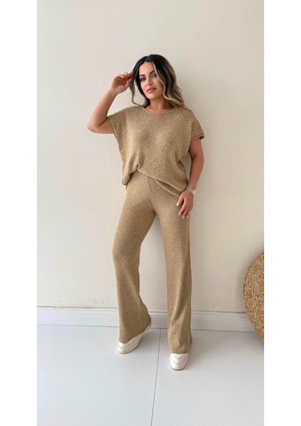 Salaş Kırçıllı Triko Takım Camel