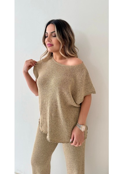 Salaş Kırçıllı Triko Takım Camel