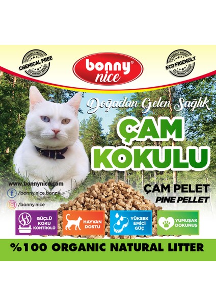 Yavru/Yetişkin Kedilere %100 Biyobozunur Astımlı&Alerjili Kedilere Kimyasal İçermeyen Çam Peleti Kedi Kumu 10 Kg. 20 Lt.