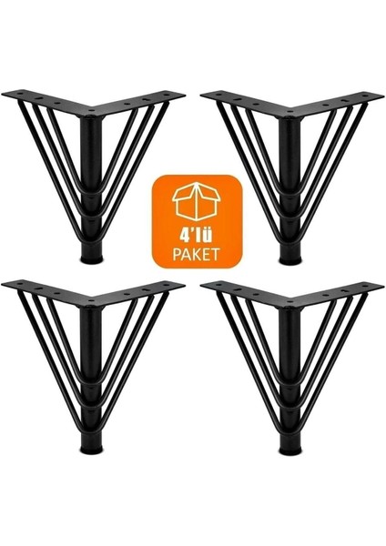 Vanessa 18 cm Metal (4 Adet ) Siyah Metal Mobilya, Dolap, Koltuk, Kanepe, Tv Ünitesi Ayakları