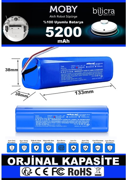 Bilicra Moby 5200mAh Robot Süpürge Bataryası - Gerçek Kapasite, Maksimum Güvenlik fırsatları