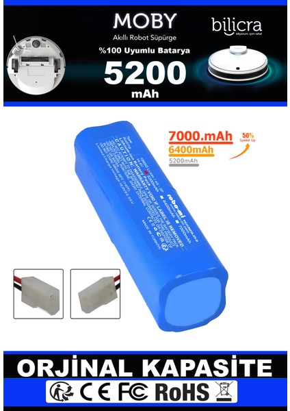 Bilicra Moby 5200mAh Robot Süpürge Bataryası - Gerçek Kapasite, Maksimum Güvenlik