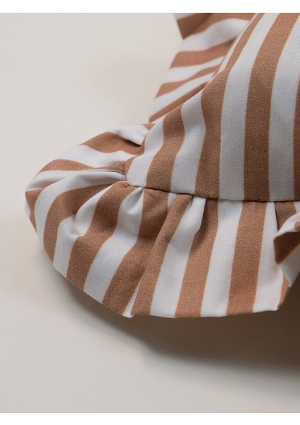 %100 Organik Pamuk Kahverengi - Beyaz Çizgili Fırfırlı Kırlent Kılıfı fırsatları