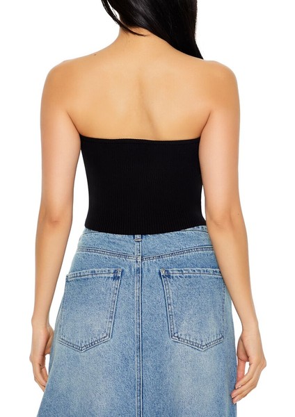 İşlemeli Straplez Crop Top