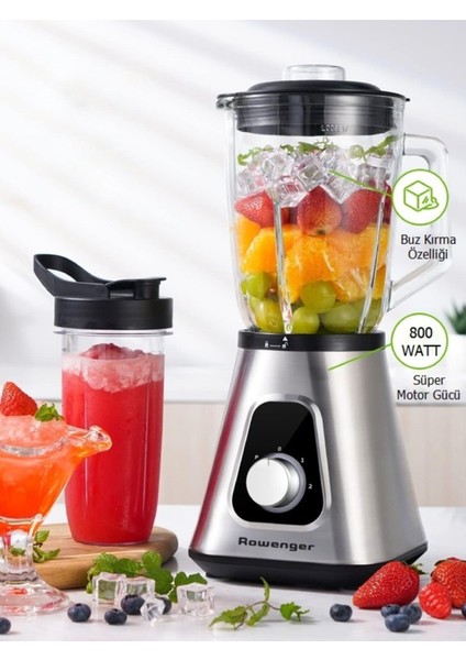 2in1 Inox 1.5lt Cam Hazneli Sürahili Smoothie Blender 600ML Kişisel Blender