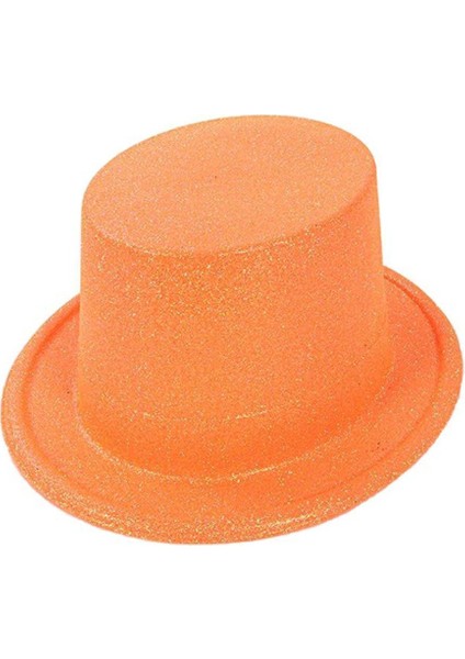 Floresan Turuncu Renk Simli Uzun Fötr Melon Şapka 12 cm