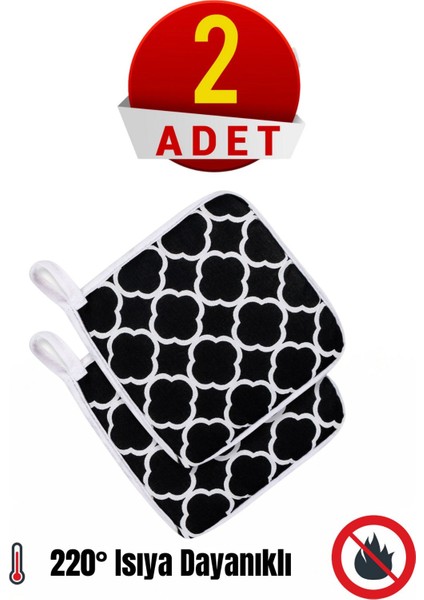 İki Adet Siyah Halkalı Isıya Dayanıklı Tencere ve Fırın Tutacağı 16x16