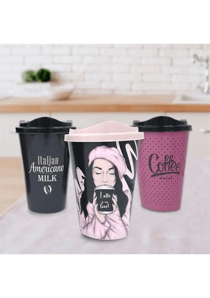 3 Adet Kahve Bardağı Seti Dekoratif Plastik Kahve Muhafaza Bardağı ( Lisinya )