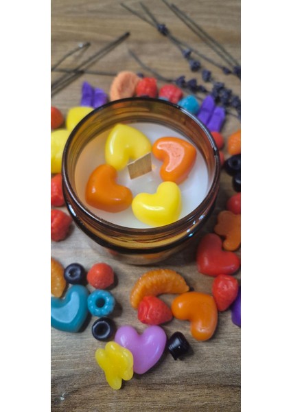 Dekoratif-Kavanoz Mum Turuncu Sarı Kalpli Mum