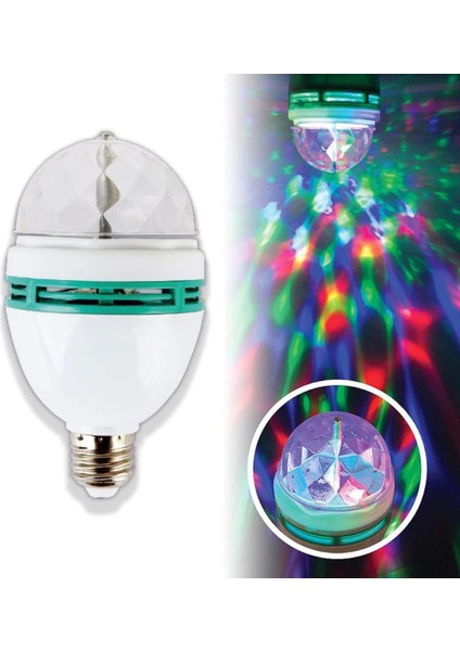 Renkli LED Döner Başlıklı Disko Topu Ampul Gece Lambası Disco Lamp ( Lisinya )