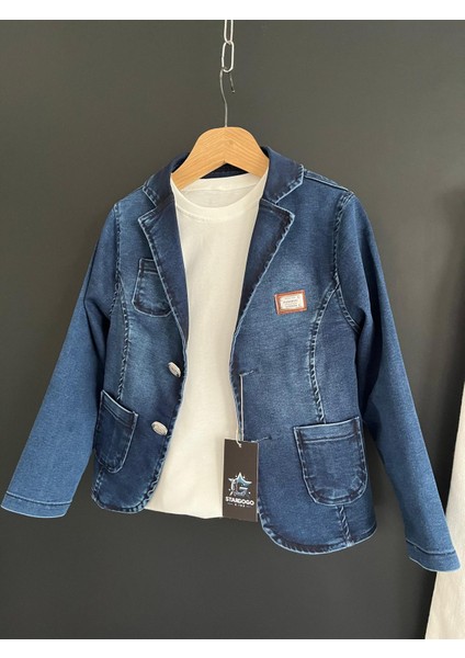 Erkek Çocuk Denim Blazer Ceket ve Keten Pantolon Takım (3 Parça) modelleri