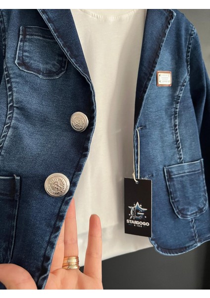Erkek Çocuk Denim Blazer Ceket ve Keten Pantolon Takım (3 Parça) fırsatları