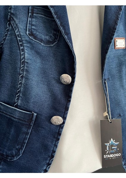 Erkek Çocuk Denim Blazer Ceket ve Keten Pantolon Takım (3 Parça) indirimleri