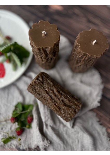 Gerçekçi Ayrıntılara Sahip Kütük Model Silindir Mum