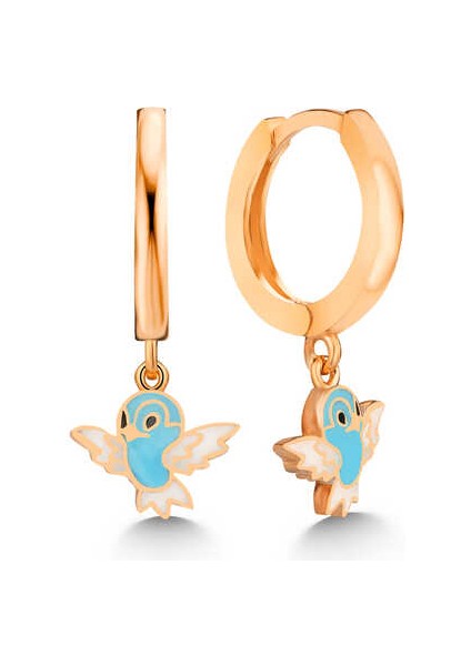 Gümüş Rose Mavi Renkli Sallantılı Kuş Kadın Küpe