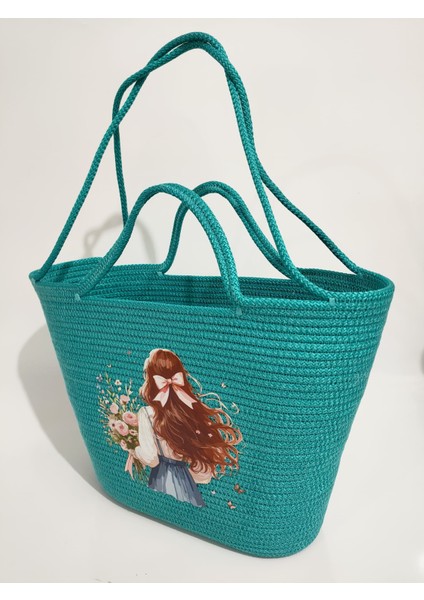 Beach Handmade Kadın Omuz Çantası, Kadın Plaj Kol Çantası, Tasarım Turkuaz Baskılı Hediyelik Çanta fiyatları