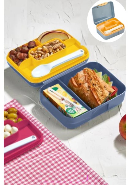 Meyve Suyu Bölmeli - Tabaklı Beslenme Kabı Diyet Kabı -Çatal Bıçak Kaşık Dahildir