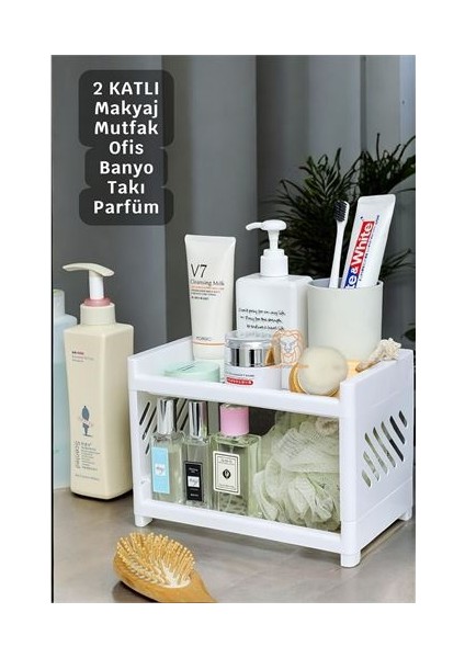 Organizer 2 Katlı Raf Mutfak Rafı Banyo Ofis Masa Rafı