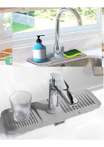 Elastik Mutfak Banyo Musluk Matı Düzenleyici Kaydırmaz Taban Organizer Lavabo Kenar Matı