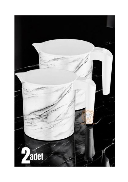 2 Li Maşrapa Seti Beyaz Mermer Görünümlü