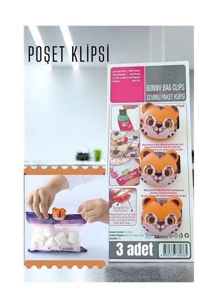 Sevimli Poşet Klipsi Kedi 3 Adet Ataç