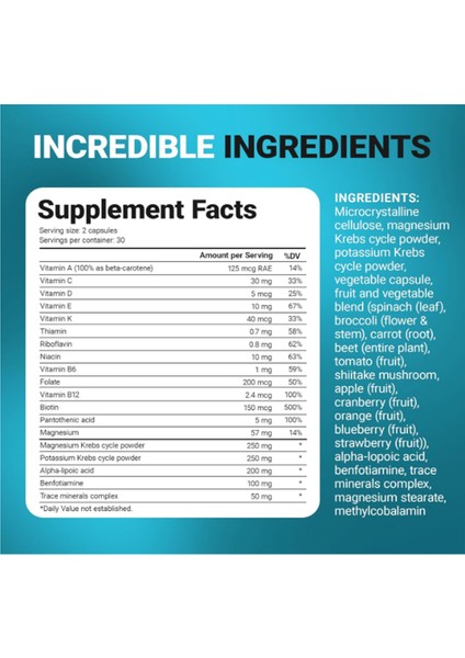 Whole Food Multivitamin With Minerals - For Men And Women - Includes Premium Whole Food Fruits And Vegetable Blend With Folate, Alpha-Lipoic Acid And More - 60 Capsules.