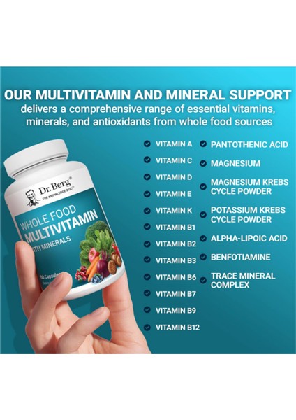 Whole Food Multivitamin With Minerals - For Men And Women - Includes Premium Whole Food Fruits And Vegetable Blend With Folate, Alpha-Lipoic Acid And More - 60 Capsules.