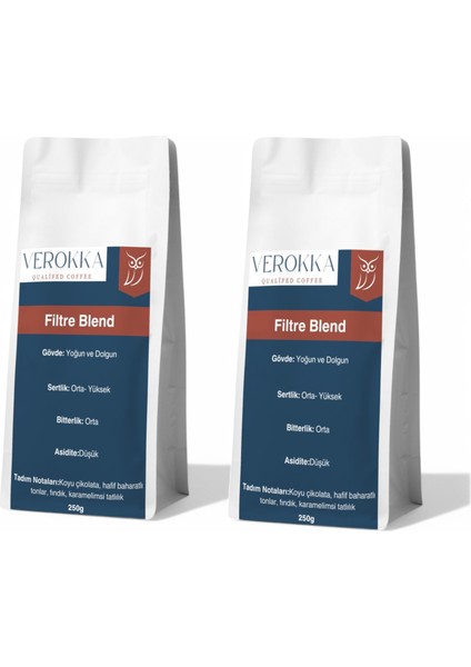 Verokka Filtre Kahve Harmanı - Koyu Çikolata & Fındık Notalı 2X250G