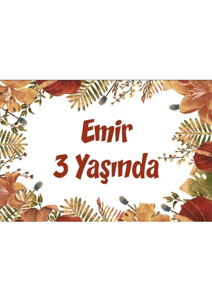 Sarı Yapraklar ve Kuşlar Temalı Doğum Günü Afişi 50X70 cm