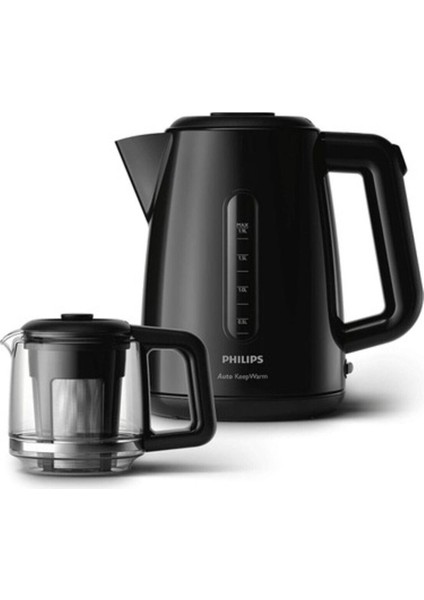 Elektrikli Çaydanlık 1700W, 1900ML, Cam Demlik, Siyah Çay Makinesi Cam