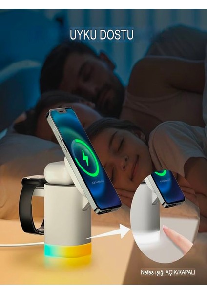 15W Manyetik 3'ü 1 Arada Hızlı Kablosuz Rgb Şarj Cihazı