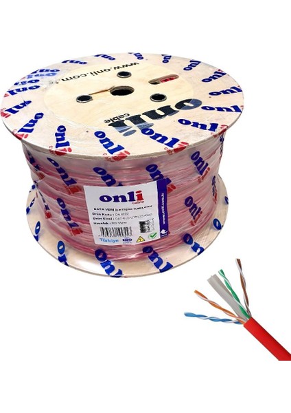 Onli 305MT 23AWG Utp Cat6 Network Kablosu Kırmızı Yerli Üretim