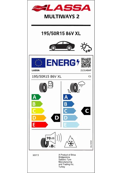195/50R15 86V Xl Multıways 2 Üretim Tarihi 2025