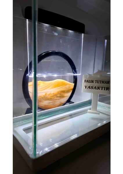 30CM Cam Akvaryum Fanus Işıklı Panel Hareketli 3D Fon Akan Kumlar