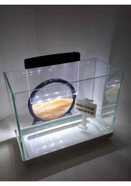 30CM Cam Akvaryum Fanus Işıklı Panel Hareketli 3D Fon Akan Kumlar