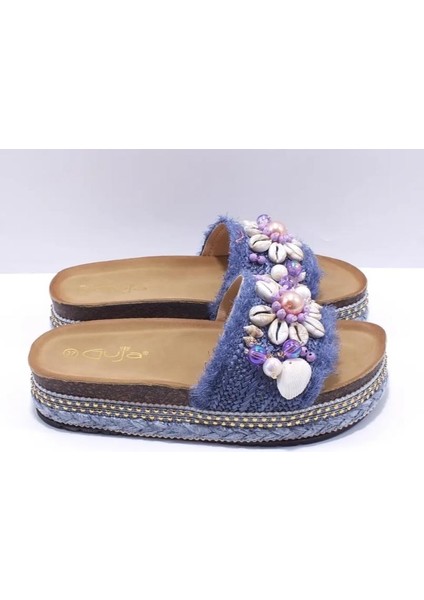 Guja 25Y170-2 Kadın Deniz Kabuğu Taşlı Mantar Taban Premium Terlik