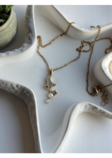 Zirkon Ay Charm'lı, Çelik Zincir Kadın Kolye fiyatları