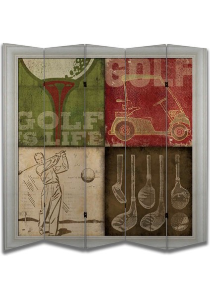Golf Temalı Özel Tasarım Paravan Room Divider 180 x 200 cm