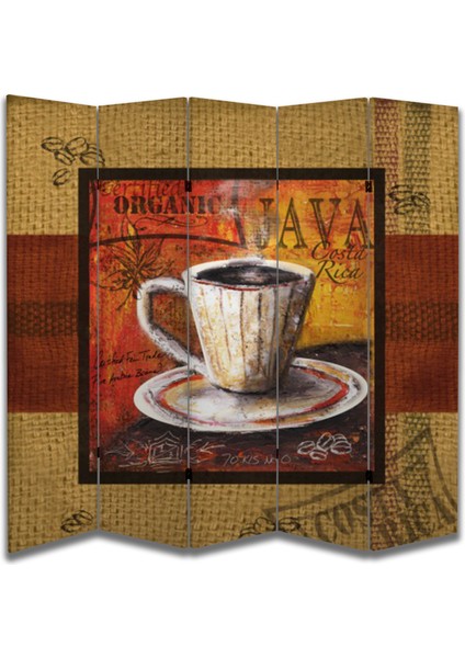 Kafe Temalı Özel Tasarım Paravan Room Divider 180 x 200 cm