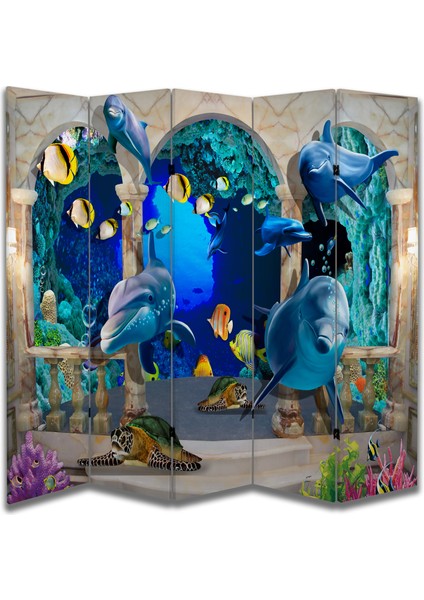 Deniz Temalı Özel Tasarım Paravan Room Divider 180 x 200 cm