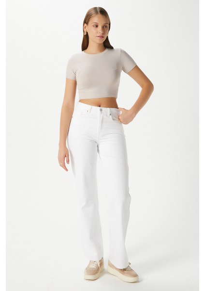 Kadın Deal Lux Touch Yumuşak Doku Crop Bej Bluz