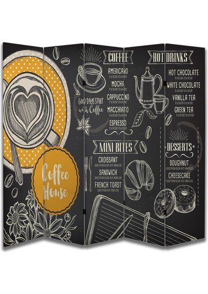 Kafe Temalı Özel Tasarım Paravan Room Divider 180 x 200 cm