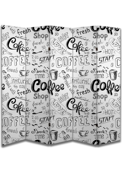 Kafe Temalı Özel Tasarım Paravan Room Divider 180 x 200 cm